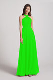Alfa Bridal Lime Green A-Line Chiffon Cross Halter Neckline Bridesmaid Dresses (AF0114)
