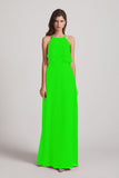Alfa Bridal Lime Green A-line Chiffon Jewel Flounced Top Bridesmaid Dresses (AF0057)