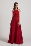 Alfa Bridal Dark Red A-line Chiffon Jewel Flounced Top Bridesmaid Dresses (AF0057)