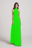 Alfa Bridal Lime Green Backless High Neck Halter Chiffon Maxi Dresses (AF0096)