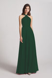 Alfa Bridal Dark Green Floor Length Chiffon Bridesmaid Dresses with Criss Cross Neckline (AF0113)