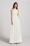 Alfa Bridal Ivory Floor Length Chiffon Bridesmaid Dresses with Criss Cross Neckline (AF0113)