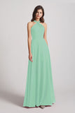 Alfa Bridal Mint Green Floor Length Chiffon Bridesmaid Dresses with Criss Cross Neckline (AF0113)