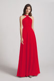 Alfa Bridal Red Floor Length Chiffon Bridesmaid Dresses with Criss Cross Neckline (AF0113)