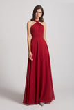 Alfa Bridal Dark Red Floor Length Chiffon Bridesmaid Dresses with Criss Cross Neckline (AF0113)