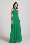 Alfa Bridal Shamrock Green Floor Length Chiffon Bridesmaid Dresses with Criss Cross Neckline (AF0113)