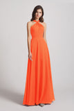 Alfa Bridal Tangerine Tango Floor Length Chiffon Bridesmaid Dresses with Criss Cross Neckline (AF0113)