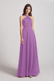 Alfa Bridal Violet Floor Length Chiffon Bridesmaid Dresses with Criss Cross Neckline (AF0113)