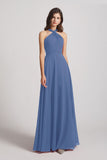 Alfa Bridal Windsor Blue Floor Length Chiffon Bridesmaid Dresses with Criss Cross Neckline (AF0113)