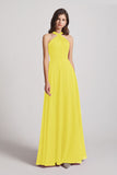Alfa Bridal Yellow Floor Length Chiffon Bridesmaid Dresses with Criss Cross Neckline (AF0113)