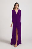 Sexy Long Sleeve Velvet Bridesmaid Dresses with Illusion Deep V-Neck (AF0127)