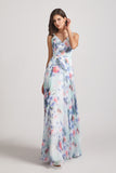 Chiffon Blue Flower Print Bridesmaid Dresses (AF0126)