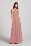 Alfa Bridal Dusty Pink A-Line Chiffon Cross Halter Neckline Bridesmaid Dresses (AF0114)