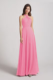 Alfa Bridal Hot Pink A-Line Chiffon Cross Halter Neckline Bridesmaid Dresses (AF0114)