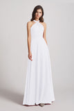 Alfa Bridal White A-Line Chiffon Cross Halter Neckline Bridesmaid Dresses (AF0114)