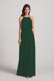 Alfa Bridal Dark Green A-line Chiffon Jewel Flounced Top Bridesmaid Dresses (AF0057)