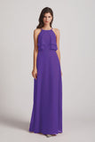Alfa Bridal Purple A-line Chiffon Jewel Flounced Top Bridesmaid Dresses (AF0057)
