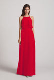 Alfa Bridal Red A-line Chiffon Jewel Flounced Top Bridesmaid Dresses (AF0057)