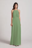Alfa Bridal Seagrass A-line Chiffon Jewel Flounced Top Bridesmaid Dresses (AF0057)