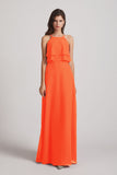 Alfa Bridal Tangerine Tango A-line Chiffon Jewel Flounced Top Bridesmaid Dresses (AF0057)