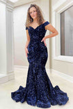 Mermaid Off the Shoulder Sleeveless Long Floor Length Velvet Sequin Prom Dress (AF1103)