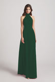 Alfa Bridal Dark Green Backless High Neck Halter Chiffon Maxi Dresses (AF0096)