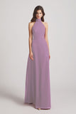 Alfa Bridal Dark Lavender Backless High Neck Halter Chiffon Maxi Dresses (AF0096)