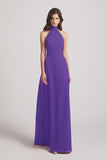 Alfa Bridal Purple Backless High Neck Halter Chiffon Maxi Dresses (AF0096)