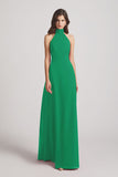 Alfa Bridal Shamrock Green Backless High Neck Halter Chiffon Maxi Dresses (AF0096)