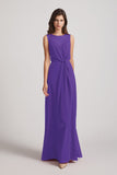 Alfa Bridal Purple Boat Neckline Bridesmaid Dresses with Waist Tie and Back Keyhole (AF0089)