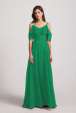 Alfa Bridal Shamrock Green Cold Shoulder Chiffon Long Flowy Bridesmaid Dresses (AF0078)