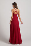 Alfa Bridal Dark Red Halter Chiffon Maxi Dresses with Side Slit (AF0102)