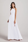 Alfa Bridal White Halter Chiffon Maxi Dresses with Side Slit (AF0102)