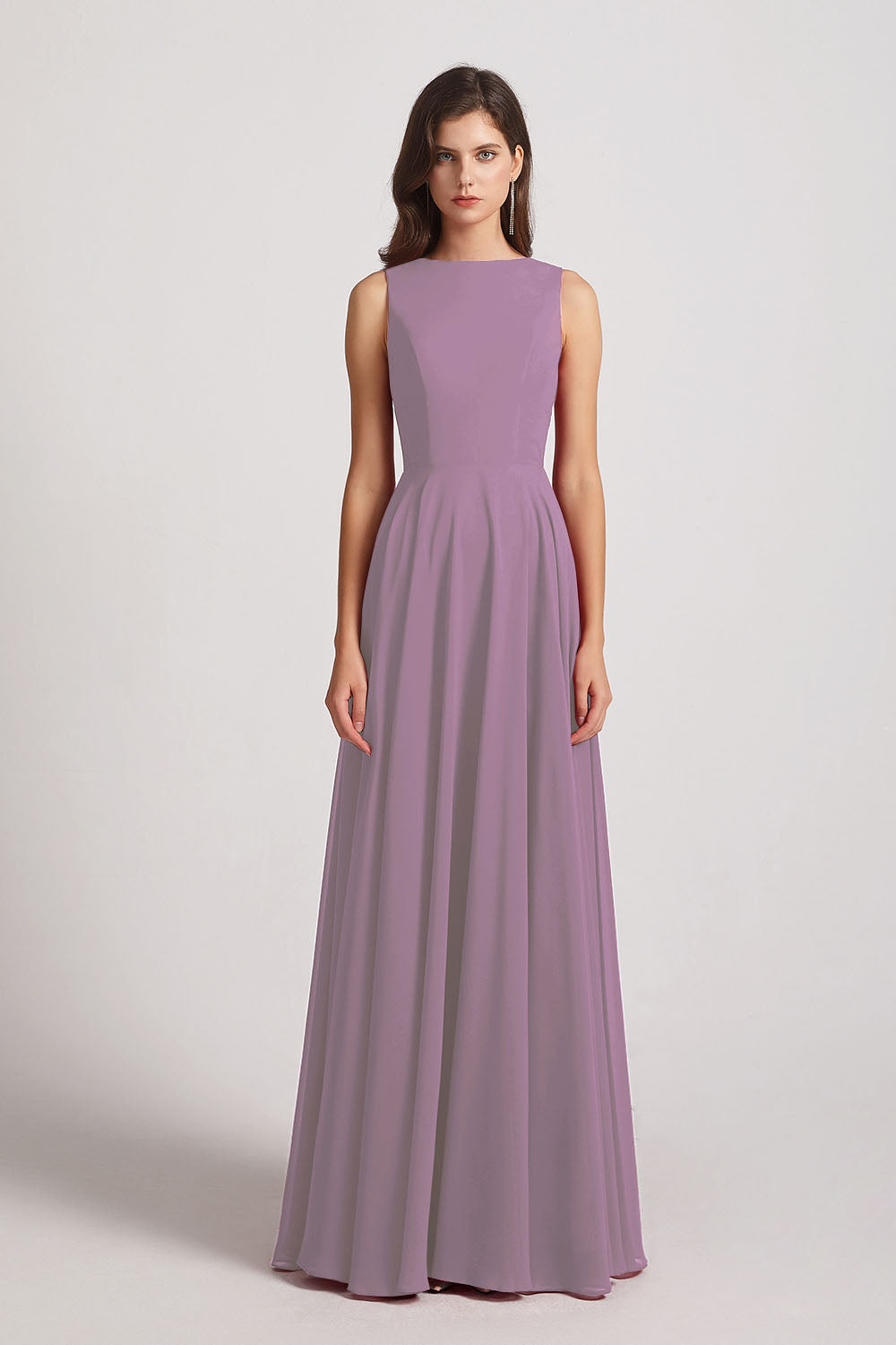 Alfa Bridal Dark Lavender Jewel A-line Chiffon Open Back Bridesmaid Dresses (AF0048)