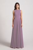 Alfa Bridal Dark Lavender Jewel A-line Chiffon Open Back Bridesmaid Dresses (AF0048)