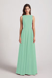 Alfa Bridal Mint Green Jewel A-line Chiffon Open Back Bridesmaid Dresses (AF0048)