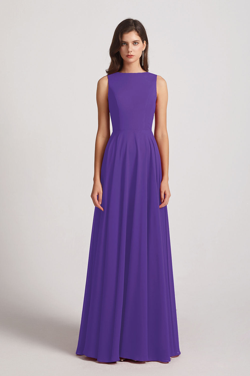 Alfa Bridal Purple Jewel A-line Chiffon Open Back Bridesmaid Dresses (AF0048)