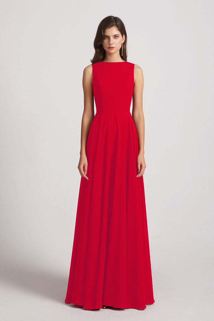 Alfa Bridal Dark Red Jewel A-line Chiffon Open Back Bridesmaid Dresses ...
