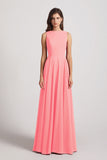 Alfa Bridal Salmon Jewel A-line Chiffon Open Back Bridesmaid Dresses (AF0048)