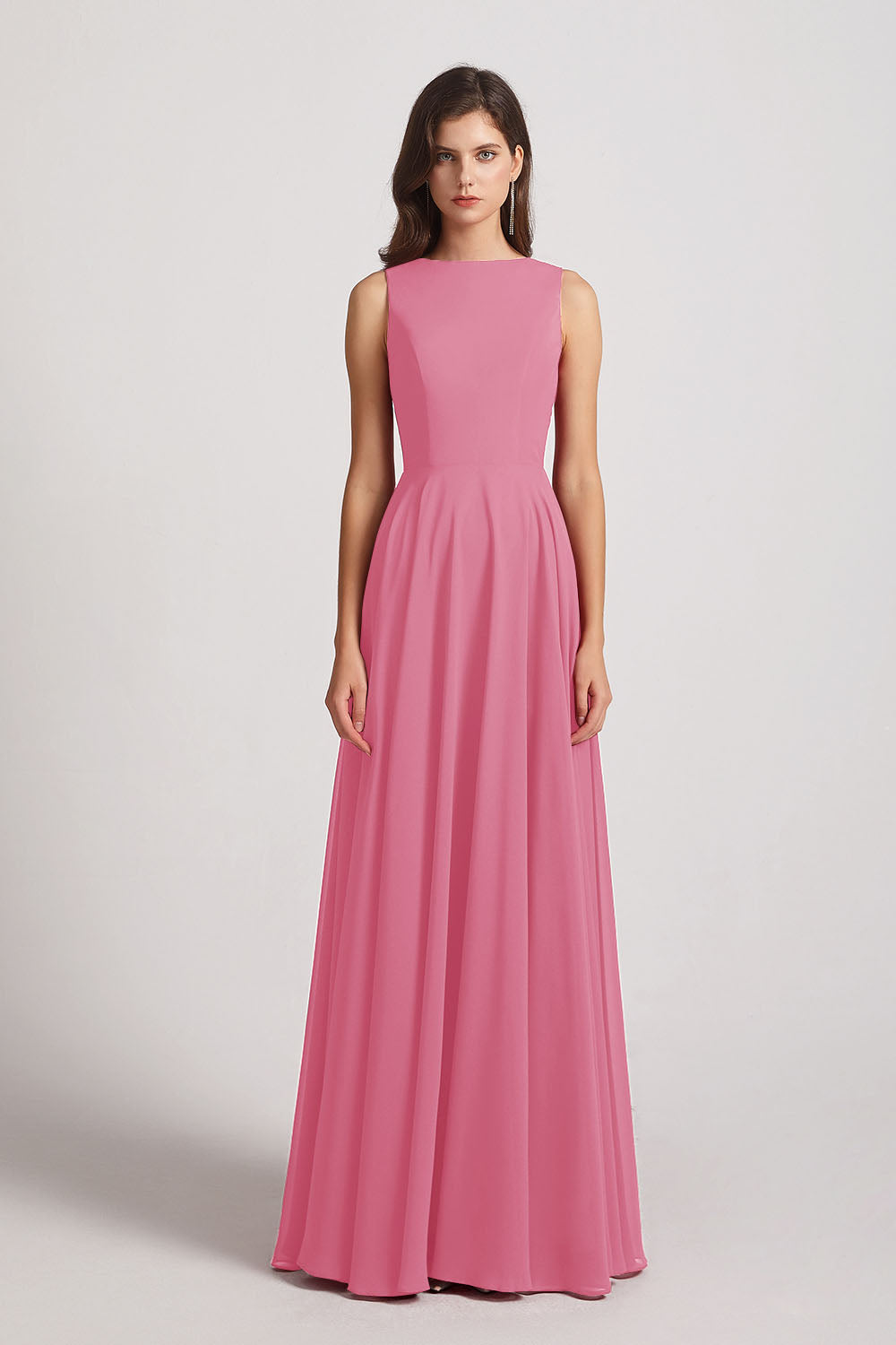 Alfa Bridal Skin Pink Jewel A-line Chiffon Open Back Bridesmaid Dresses (AF0048)