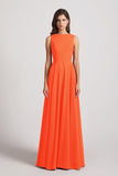 Alfa Bridal Tangerine Tango Jewel A-line Chiffon Open Back Bridesmaid Dresses (AF0048)