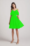 Alfa Bridal Lime Green Knee Length Cold Shoulder Flounce Chiffon Bridesmaid Dresses (AF0079)