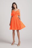 Alfa Bridal Tangerine Tango Knee Length Cold Shoulder Flounce Chiffon Bridesmaid Dresses (AF0079)