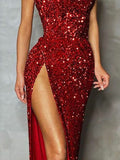 Burgundy Sheath Strapless Sleeveless Long Floor Length Velvet Sequin Prom Dress (AF1078)