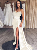 Ivory Sheath Sweetheart Sleeveless Long Sweep Train Velvet Sequin Prom Dress (AF1032)