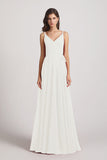 Alfa Bridal Ivory Pleated A-Line Spaghetti Straps V-Neck Chiffon Bridesmaid Dresses (AF0010)