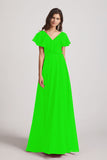 Alfa Bridal Lime Green Ruffle Neckline Pleated Chiffon A-Line Bridesmaid Dresses (AF0148)