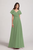 Alfa Bridal Seagrass Ruffle Neckline Pleated Chiffon A-Line Bridesmaid Dresses (AF0148)