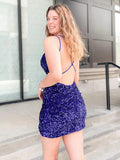 Sheath V-Neck Sleeveless Short Velvet Sequin Prom Dress (AF1043)