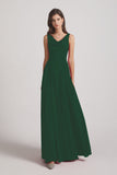 Alfa Bridal Dark Green Sleeveless Cowl Chiffon A-line Bridesmaid Dresses (AF0052)